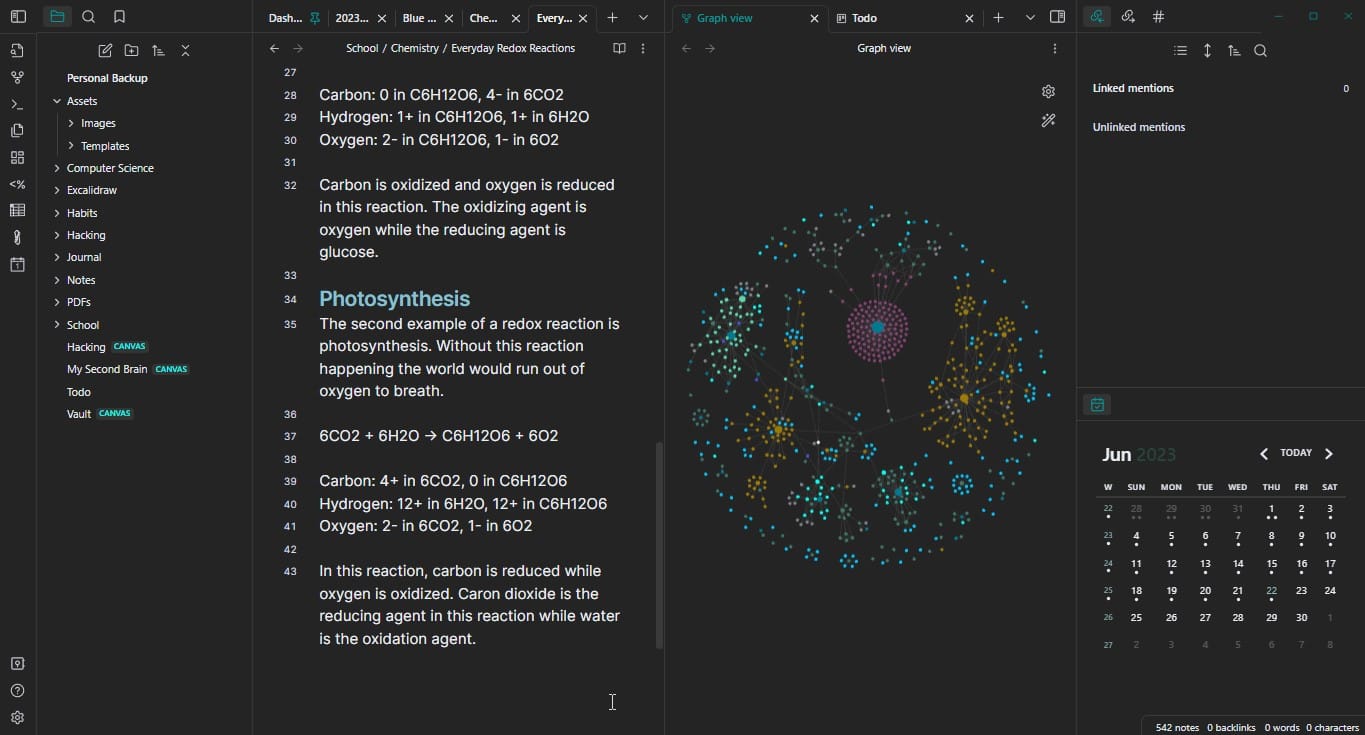 image of an obsidian app workspace