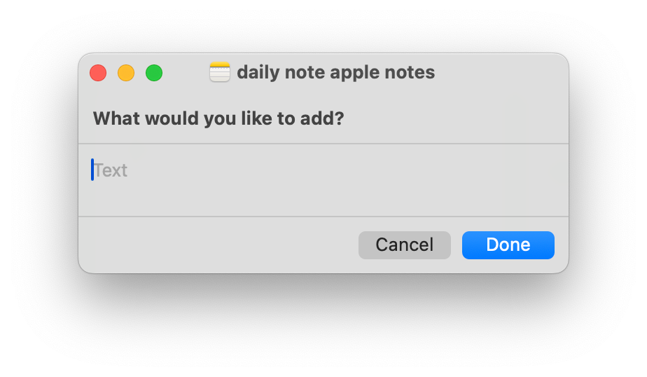 apple shortcut – quick add to apple notes